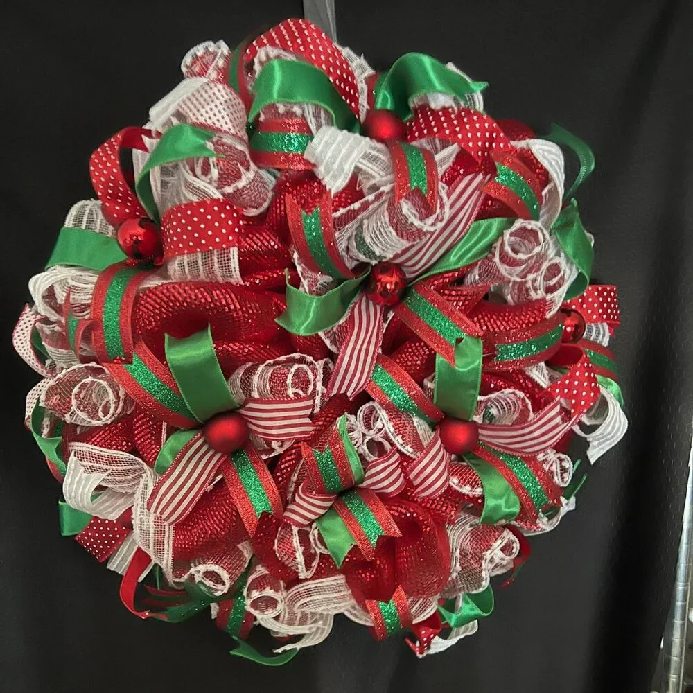 Multi Ribbon Christmas Wreath Made of Deco Mesh - Picture 2 of 2